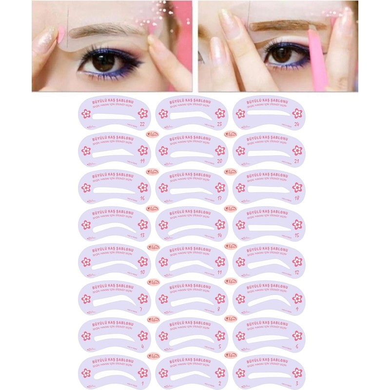 Malinka Yeniden Kullanılabilir 24 Adet Kaş Şablonu Şekillendirici 10 Ad Eyeliner Sticker Makyaj Seti Kalıp Aksesuar