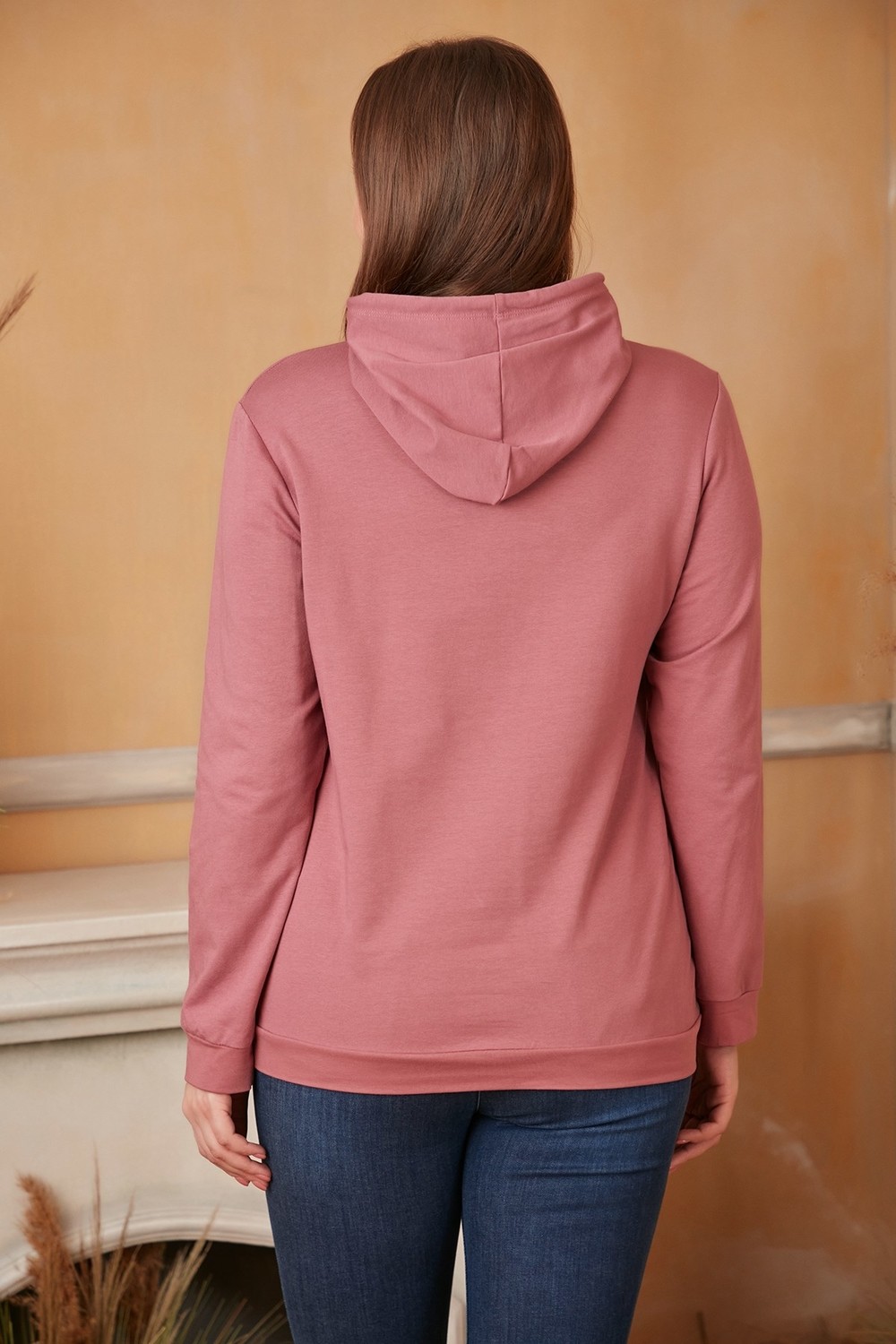Rmg Kapşonlu Büyük Beden Gülkurusu Sweatshirt görsel 3