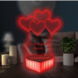 3D Hediye Dünyası Sevgililer Günü Hediyesi Anneler Günü Doğum Günü Hediyesi Özel Hediye 3D Led Lamba 4 kalpli 16 Renkli Kumandalı Masa Lambası