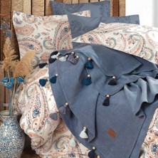 İyi Geceler İstanbul Boho Chic Cobalt Mavi Çift Kişilik Püsküllü Battaniyeli Nevresim Seti