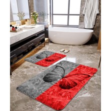 Talia Home Kırmızı Siyah Baskılı Kelebek 2'li Banyo Paspas Seti TLAHMP-047
