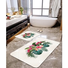 Talia Home Yeşil Yaprak Desenli 2'li Banyo Paspas Seti TLAHMP-035