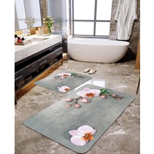 Talia Home Pudra Orkide Desenli 2'li Banyo Paspas Seti TLAHMP-038