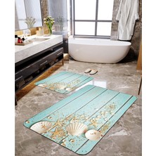 Talia Home Deniz Kabukları Baskılı 2'li Banyo Paspas Seti TLAHMP-019