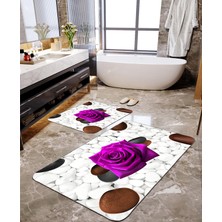 Talia Home Mor Gül Desenli 2'li Banyo Paspas Seti TLAHMP-042