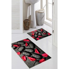 Talia Home Siyah Taş Desenli  2'li Banyo Paspas Seti TLAHMP-009