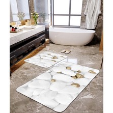 Talia Home Beyaz Taş Desenli 2'li Banyo Paspas Seti TLAHMP-053