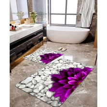 Talia Home Mor Çiçek Desenli 2'li Banyo Paspas Seti TLAHMP-039