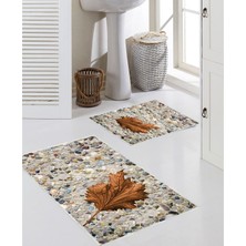 Talia Home Yaprak Desenli  2'li Banyo Paspas Seti TLAHMP-005