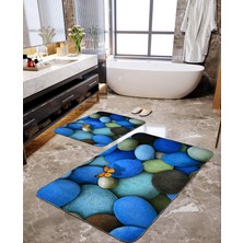 Talia Home Mavi Taşlar Desenli 2'li Banyo Paspas Seti TLAHMP-018