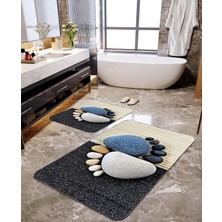 Talia Home Taş Ayak Izi Baskılı 2'li Banyo Paspas Seti TLAHMP-049