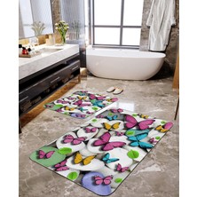 Talia Home Renli Kelebek Desenli 2'li Banyo Paspas Seti TLAHMP-032