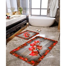 Talia Home Ahşap Çiçek Desenli 2'li Banyo Paspas Seti TLAHMP-030
