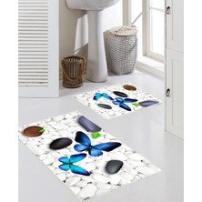 Talia Home 3 Boyutlu Kelebek Baskılı 2'li Banyo Paspas Seti TLAHMP-003