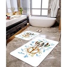 Talia Home Mavi Kuşlar Baskılı 2'li Banyo Paspas Seti TLAHMP-025