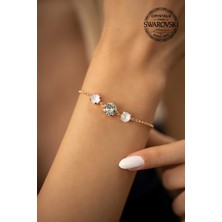 Swarovski Taşlı Üç Taş Model Gümüş Bileklik