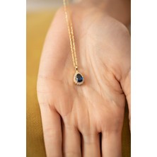 Ninova Silver Damla Model Safir Taşlı Altın Kaplama Gümüş İtalyan Kolye