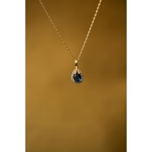 Ninova Silver Damla Model Safir Taşlı Altın Kaplama Gümüş İtalyan Kolye