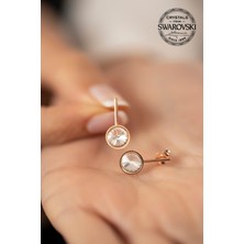 Ninova Silver Swarovski Taşlı Tektaş ve Çubuk Model Rose Kaplama Gümüş Küpe