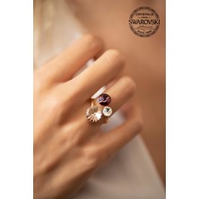 Ninova Silver Swarovski Taşlı Üç Taş Model Rose Kaplama Gümüş Yüzük