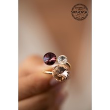 Ninova Silver Swarovski Taşlı Üç Taş Model Rose Kaplama Gümüş Yüzük