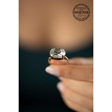 Ninova Silver Swarovski Taşlı Oval Model Rose Kaplama Gümüş Yüzük