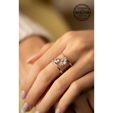 Swarovski Taşlı Çift Taş Model Gümüş Yüzük