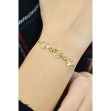 Papatya Silver 925 Ayar Gümüş Gold Kaplama Çift Kalp Kristal Kesim Bileklik