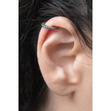 Papatya Silver 925 Ayar Gümüş Mavi Taşlı Halka Kıkırdak Küpe