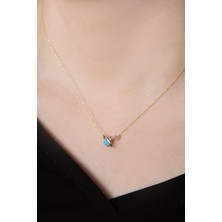 Papatya Silver 925 Ayar Altın Kaplama Opal Taşlı Gezegen Gümüş Kolye