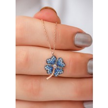Papatya Silver 925 Ayar Taşlı Gümüş Yonca Kolye Rose Altın Kaplama