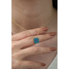 Papatya Silver 925 Ayar Turkuaz Taşlı Gümüş Yonca Kolye