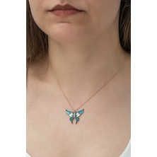 Papatya Silver 925 Ayar Turkuaz Taşlı Gümüş Kelebek Kolye