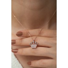 Papatya Silver 925 Ayar Gümüş Kraliçe Tacı Kolye Rose Altın Kaplama