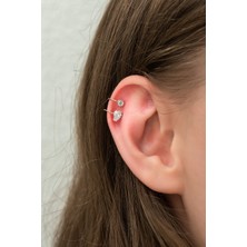 Papatya Silver 925 Ayar Gümüş Kıkırdak Damla Taşlı Küpe Rose Altın