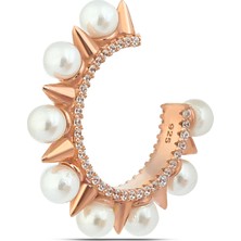 Papatya Silver 925 Ayar Zirkon Taşlı İncili Model Gümüş Kadın Küpe