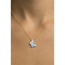 Papatya Silver 925 Ayar Altın Kaplama Opal Taşlı Gümüş Kelebek Kolye