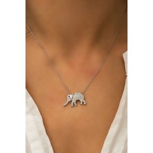 Papatya Silver 925 Ayar Rodyum Kaplama Zirkon Taşlı Gümüş Fil Kolye