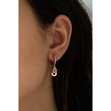 Papatya Silver Çift Damla Sallantılı Küpe Rose Altın Kaplama Gümüş