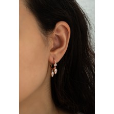 Papatya Silver Damla Sallantılı Küpe Rose Altın Kaplama Gümüş