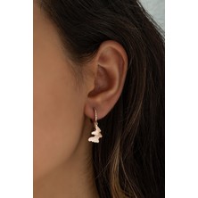 Papatya Silver Çift Kelebek Sallantılı Küpe Rose Kaplama Gümüş