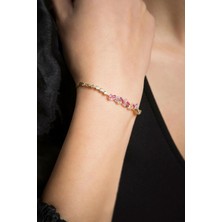 Papatya Silver 925 Ayar Altın Kaplama Baget Renkli Taşlı Gümüş Bileklik