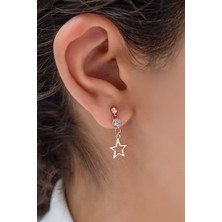 Papatya Silver 925 Ayar Tekli Sallantılı Taşlı Yıldız Gümüş Küpe