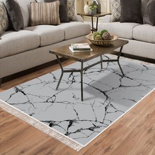 Alanur Home Alanur Star Pamuk Tabanlı Saçaklı Yıkanabilir Dijital Halı Gri̇