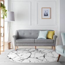 Alanur Home Alanur Star Pamuk Tabanlı Saçaklı Yıkanabilir Dijital Halı Oval Beyaz