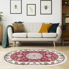 Alanur Home Alanur Star Pamuk Tabanlı Saçaklı Yıkanabilir Dijital Halı Oval Bordo