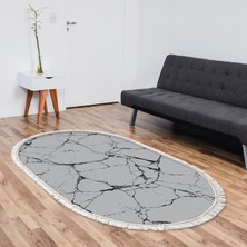 Alanur Home Alanur Star Pamuk Tabanlı Saçaklı Yıkanabilir Dijital Halı Oval Gri̇