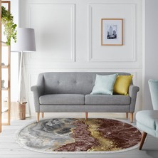 Alanur Home Alanur Star Pamuk Tabanlı Saçaklı Yıkanabilir Dijital Halı Oval Renkli̇