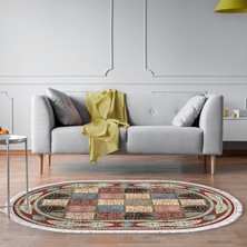 Alanur Home Alanur Star Pamuk Tabanlı Saçaklı Yıkanabilir Dijital Halı Oval Multi̇