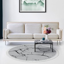 Alanur Home Alanur Star Pamuk Tabanlı Saçaklı Yıkanabilir Dijital Halı Yuvarlak Gri̇